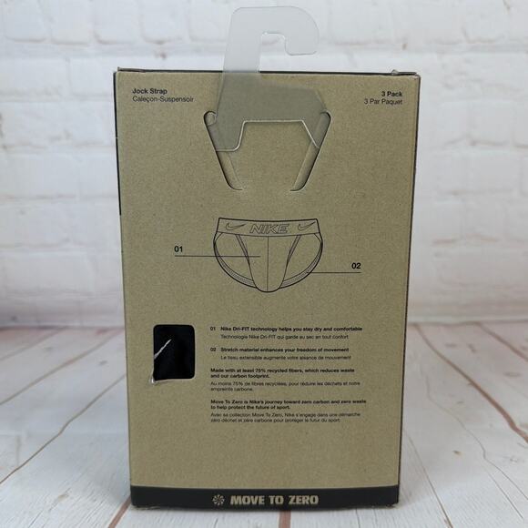 Nike Dri-Fit Essential Micro Stretch Black/White 3 Pack Jock Strap Mens Size XL - Picture 2 of 5